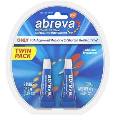 Abreva Cold Sore Treatment Twin Pack 0.14oz / 4g 1 Abreva Cold Sore Treatment Twin Pack 0.14oz / 4g