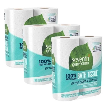 Seventh Generation 100% Recycled Bath Tissue 4 Rolls 240 2 Ply Sheets 3 Packs 1 Seventh Generation 100% Recycled Bath Tissue 4 Rolls 240 2 Ply Sheets 3 Packs