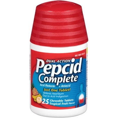 Pepcid Complete Dual Action Acid Reducer 25 Chewable Tablets Tropical Fruit Flavor 1 Pepcid Complete Dual Action Acid Reducer 25 Chewable Tablets Tropical Fruit Flavor