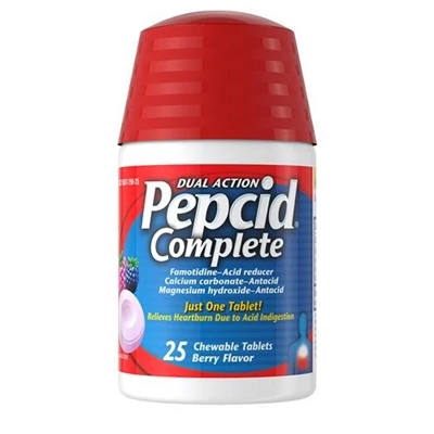 Pepcid Complete Dual Action Acid Reducer 25 Chewable Tablets Berry Flavor 1 Pepcid Complete Dual Action Acid Reducer 25 Chewable Tablets Berry Flavor